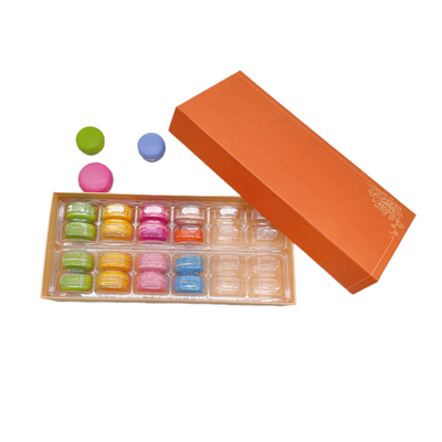 Elegant Orange 24pcs Macaron Kraft Kağıt Kutusu Plastik İçli Geri Dönüştürülebilir