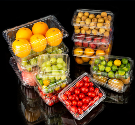stackable fruit container  leak‑resistant box  dust‑proof clamshell moisture resistant punnet  fresh‑keeping packaging  visible display packaging